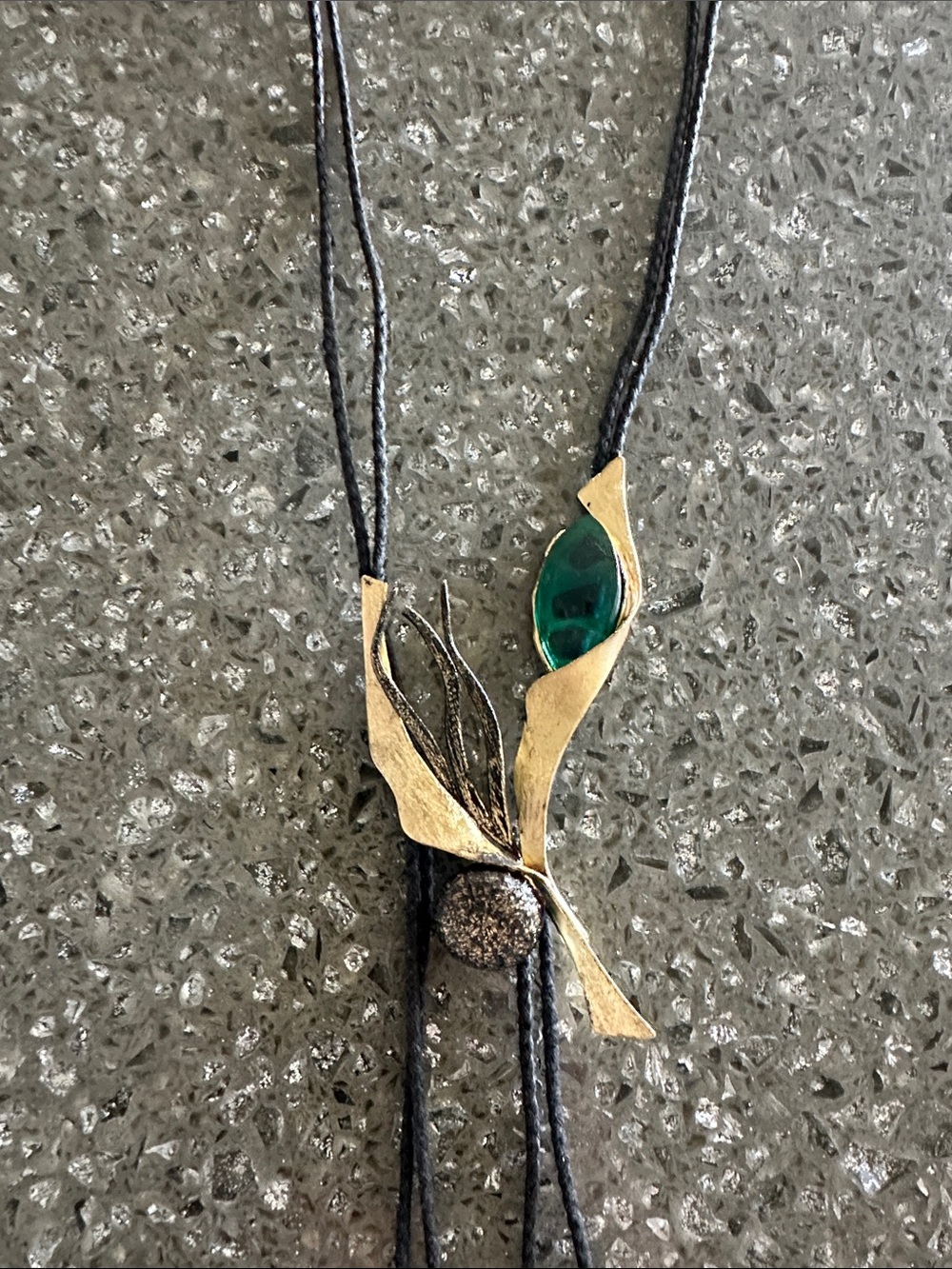 Designer Necklace – Artisan Statement Piece | Green Stone and Gold Tone Metal